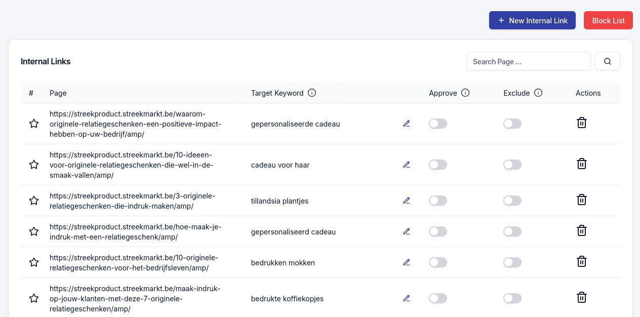 Internal Links Dashboard